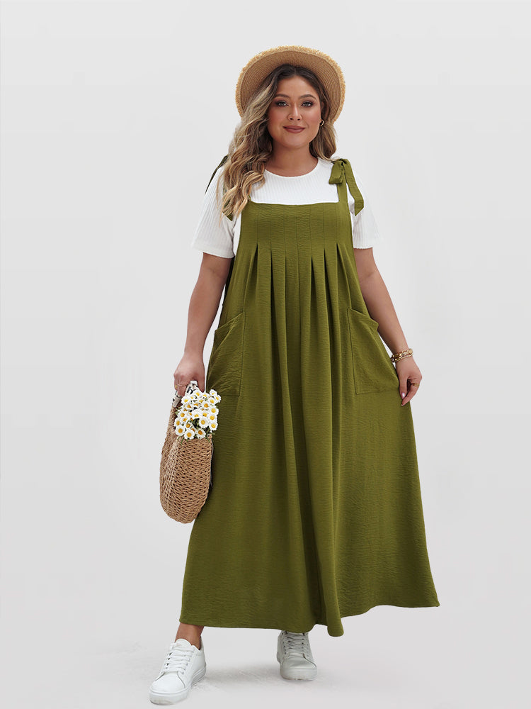 VIP Solid Ruffled Shirred Pocket Sundress
