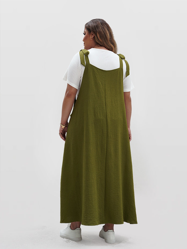 VIP Solid Ruffled Shirred Pocket Sundress