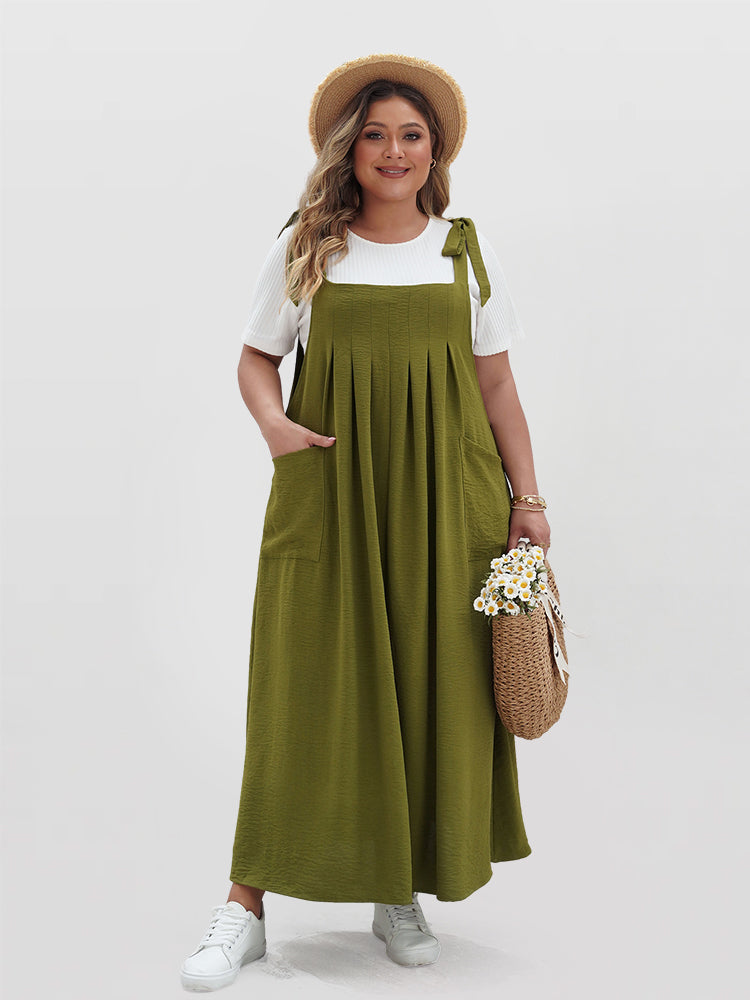 VIP Solid Ruffled Shirred Pocket Sundress