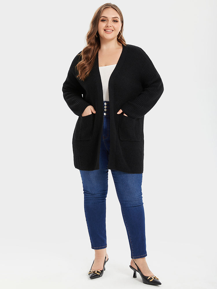 Open Front Patch Pocket Tunic Cardigan