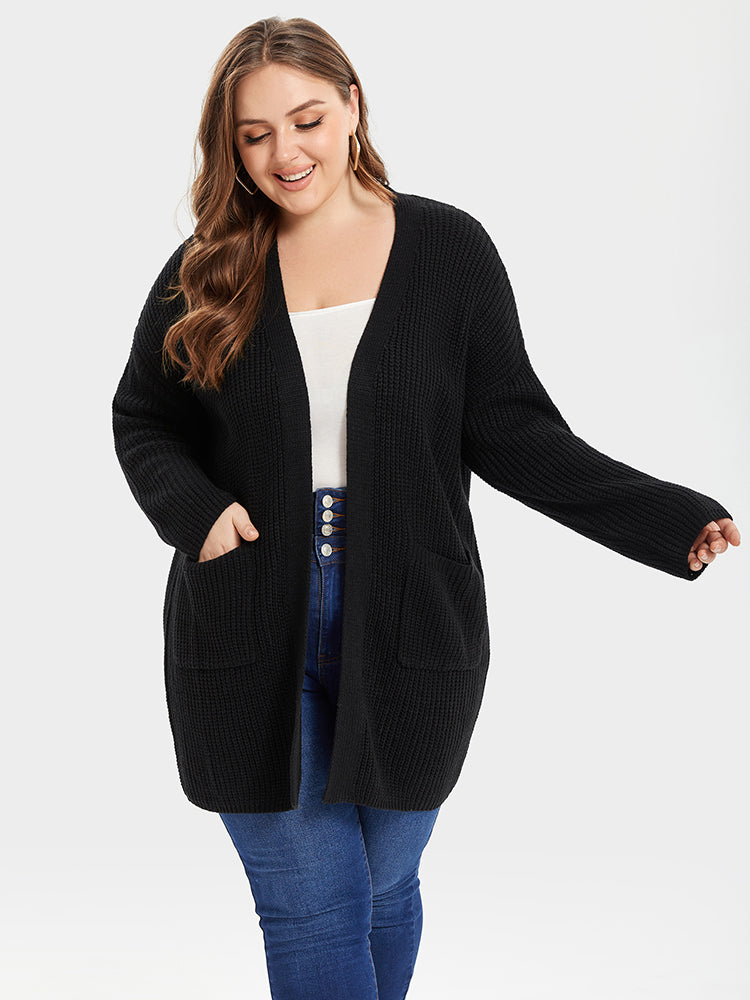 Open Front Patch Pocket Tunic Cardigan