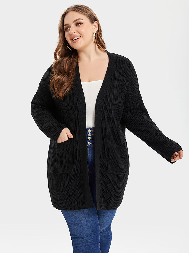 Open Front Patch Pocket Tunic Cardigan