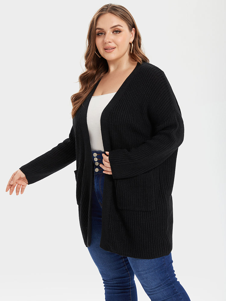 Open Front Patch Pocket Tunic Cardigan