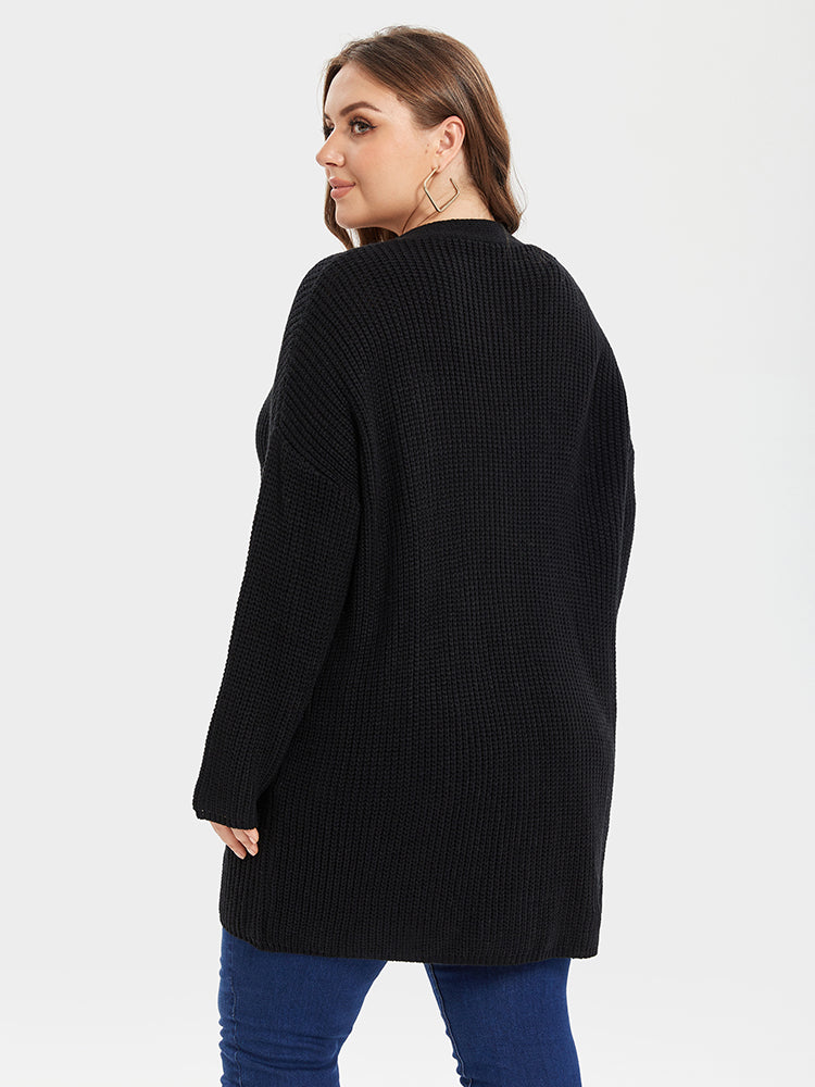 Open Front Patch Pocket Tunic Cardigan