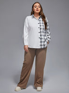 VIP Plus Plaid Patchwork Button Front Blouse