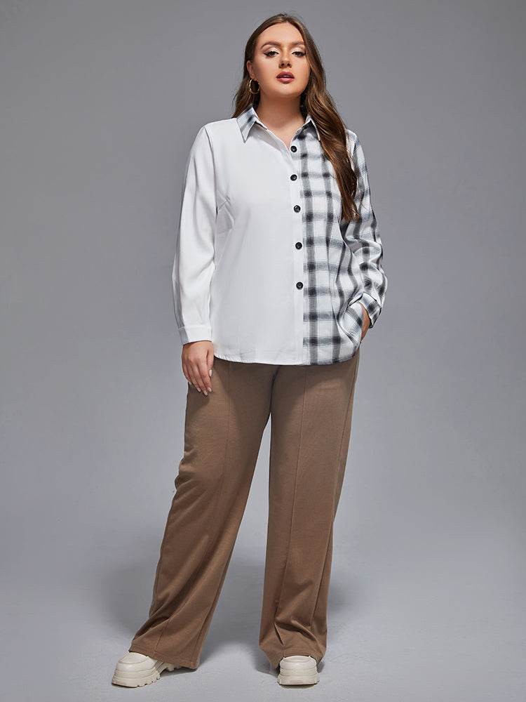 VIP Plus Plaid Patchwork Button Front Blouse