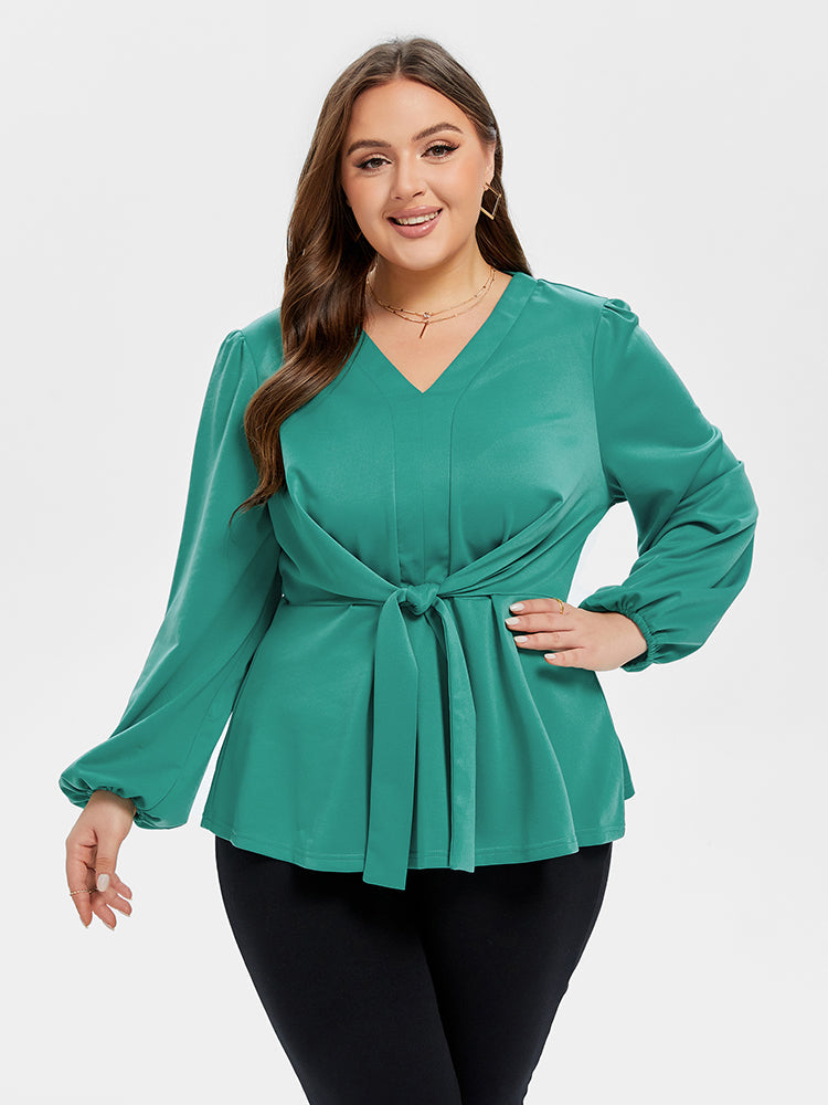 VIP V-Neck Lantern Sleeve Twist Blouse