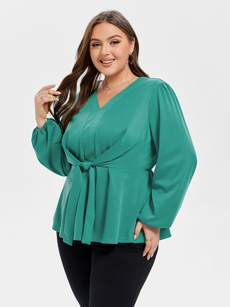 VIP V-Neck Lantern Sleeve Twist Blouse