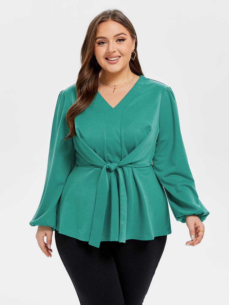 VIP V-Neck Lantern Sleeve Twist Blouse