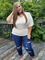 VIP Plus Plain Ruched Batwing Sleeve Tee