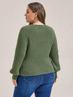 VIP Solid V-Neck Lantern Sleeves Knit Sweater