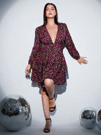 Plus Pink Leopard Print Ruffle Hem Dress