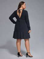 Plus V-Neck Tie Back Ruffle Hem Dress