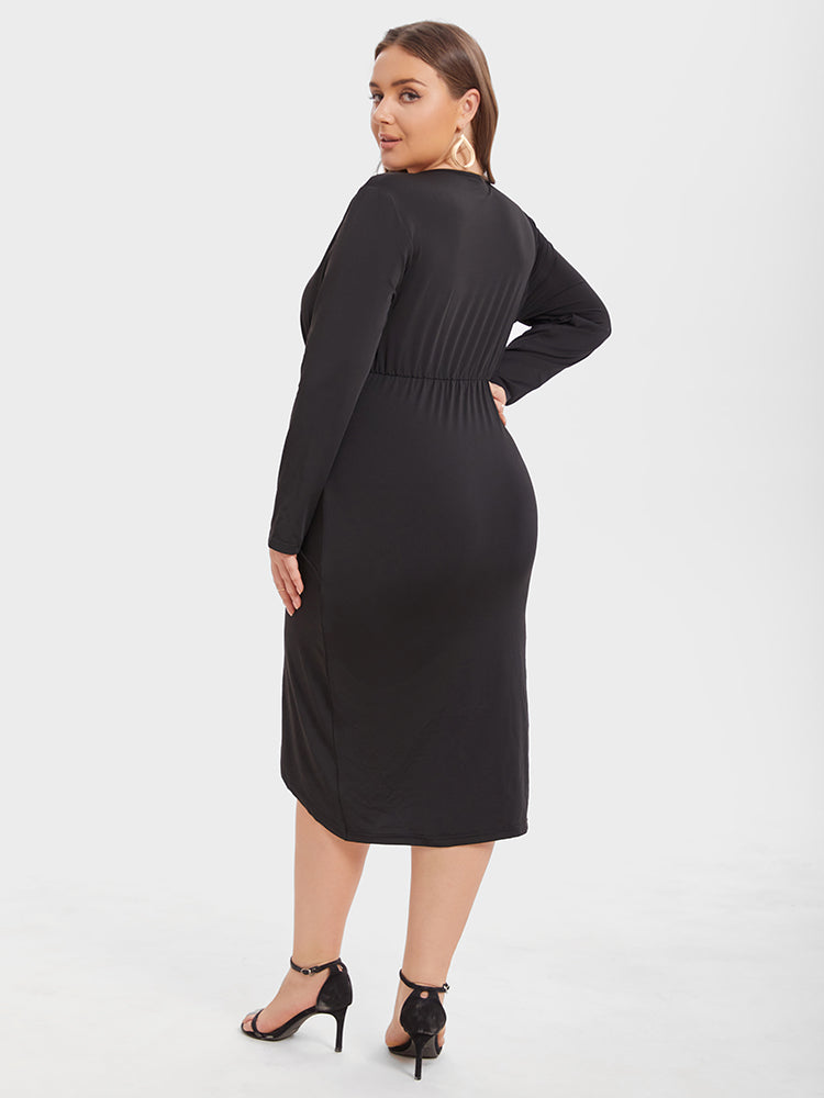 VIP Ruched Side Tulip Hem Midi Dress