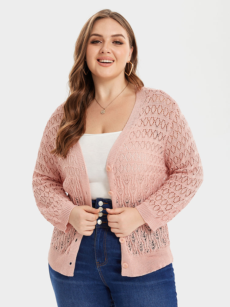 VIP Pointelle Knit Button Front Cardigan