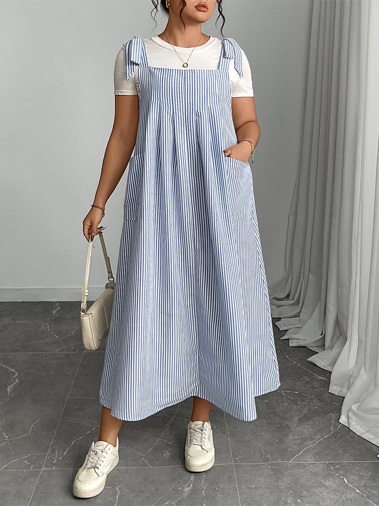 VIP Solid Ruffled Shirred Pocket Sundress