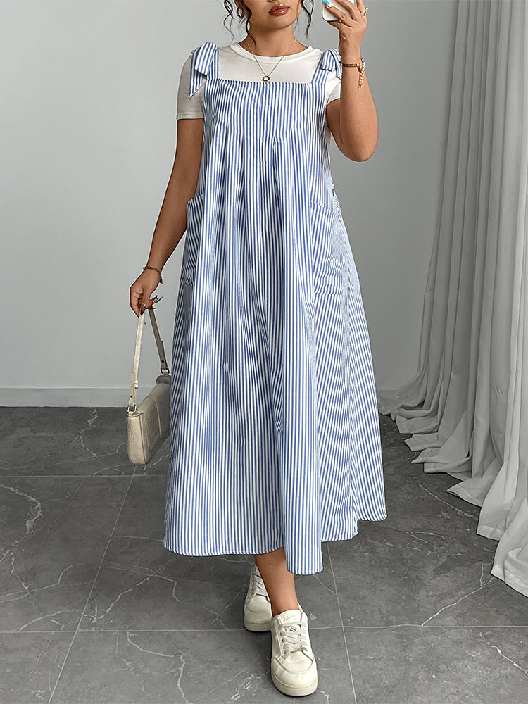 VIP Solid Ruffled Shirred Pocket Sundress