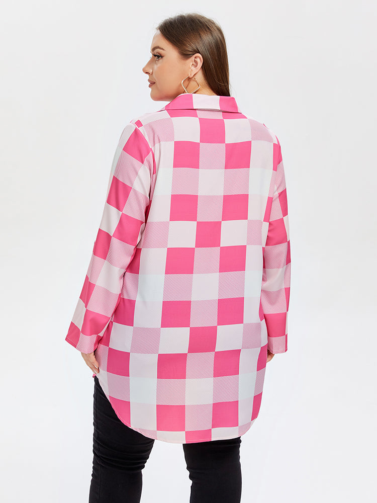 VIP Gingham Print Button Front Pocket Blouse