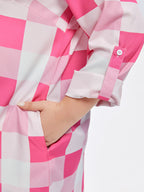 VIP Gingham Print Button Front Pocket Blouse