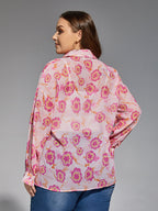 Plus Pink Floral Drop Shoulder Mesh Blouse Without Vest