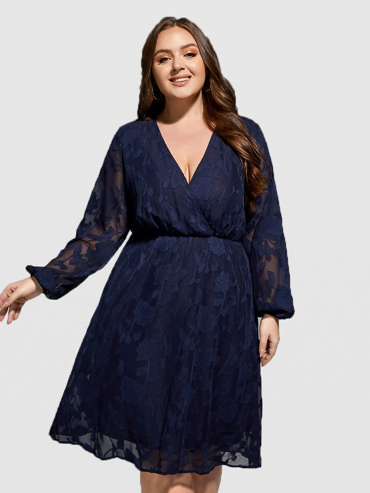 VIP Plus Floral Jacquard Mesh Patchwork Midi Dress