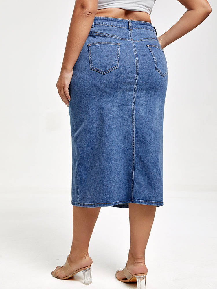 VIP Plus Blue Slit Front Denim Skirt