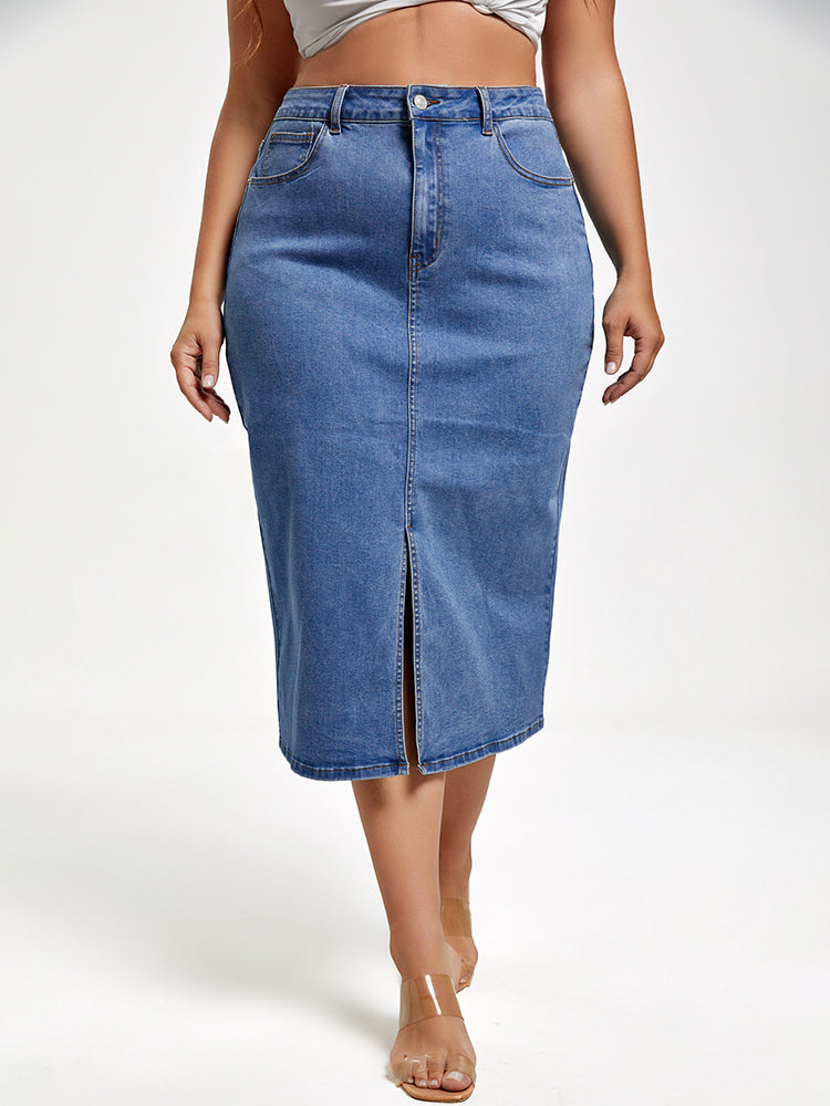 VIP Plus Blue Slit Front Denim Skirt