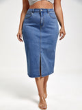 VIP Plus Blue Slit Front Denim Skirt
