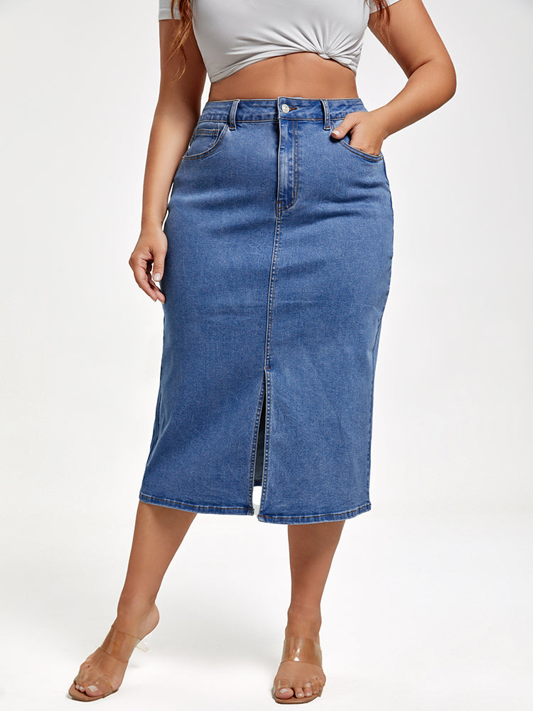 VIP Plus Blue Slit Front Denim Skirt
