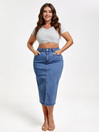 VIP Plus Blue Slit Front Denim Skirt