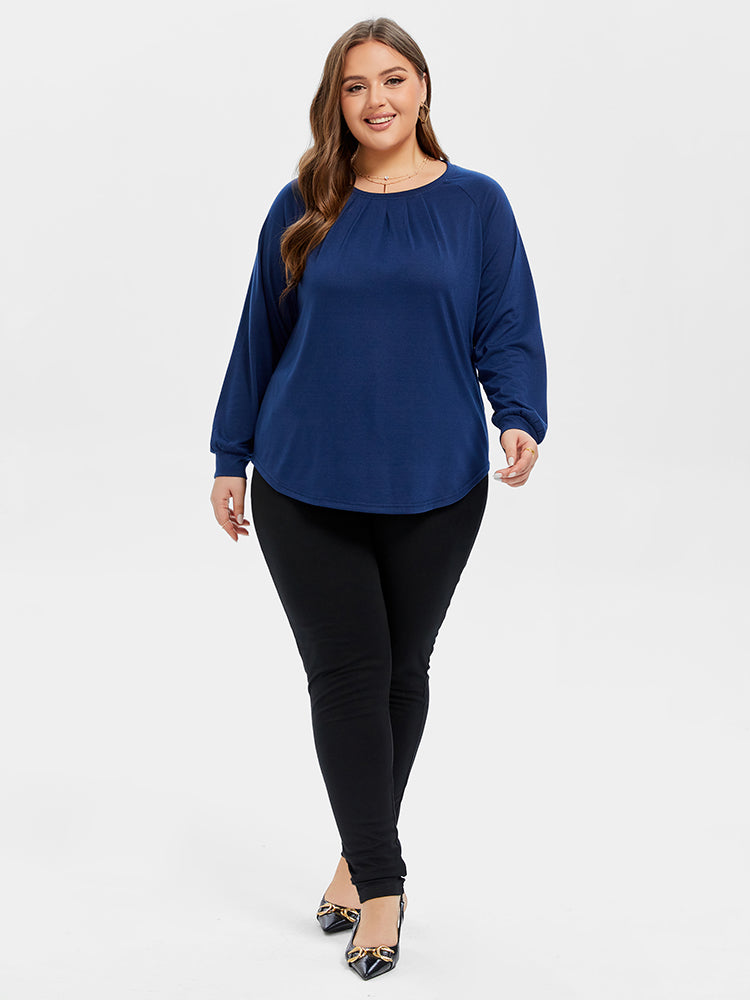 Solid Raglan Sleeve Curved Hem Tee