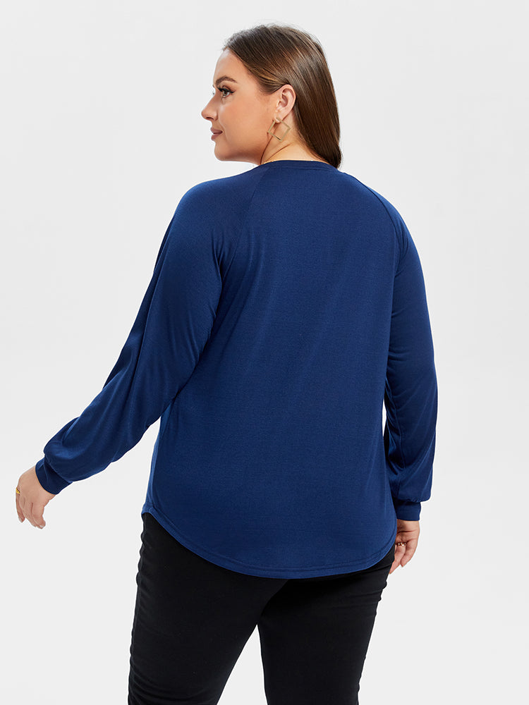 Solid Raglan Sleeve Curved Hem Tee