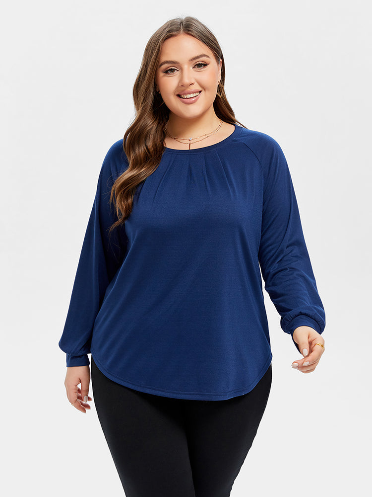 Solid Raglan Sleeve Curved Hem Tee