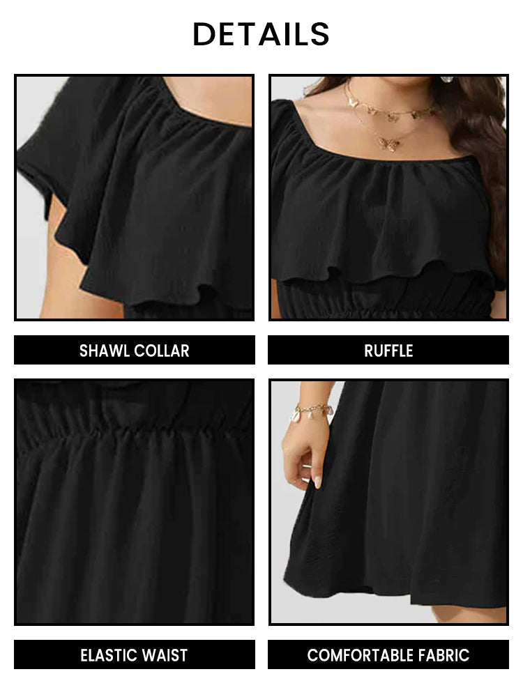 VIP Plus Plain Off Shoulder Ruffle Elastic Waist Dress