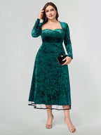Solid Velvet A-Line Midi Dress