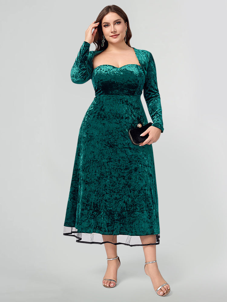 Solid Velvet A-Line Midi Dress
