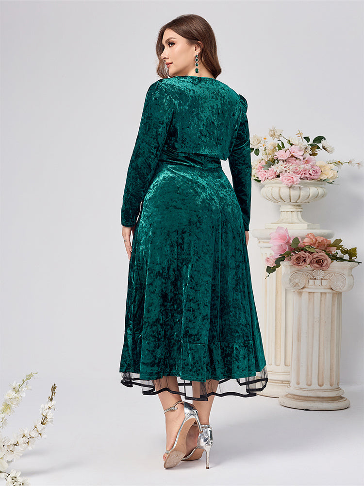 Solid Velvet A-Line Midi Dress