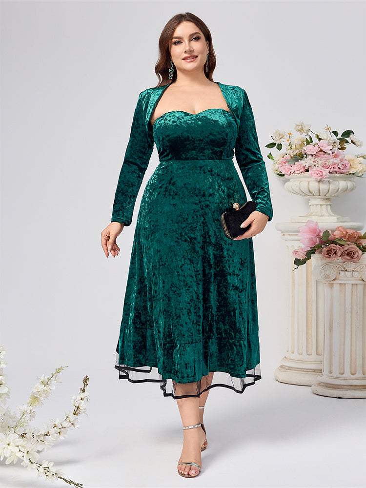 Solid Velvet A-Line Midi Dress