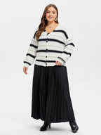 Striped Pattern Button Front Drop Shoulder Cardigan