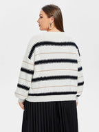 Striped Pattern Button Front Drop Shoulder Cardigan