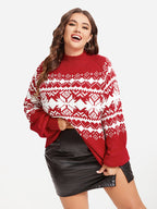 Christmas Pattern Mock Neck Raglan Sleeve Sweater