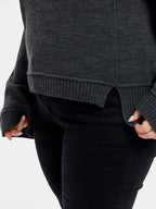 V-Neck Drop Shoulder Split Hem Sweater