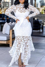 Xpluswear Plus Size Formal Sheer Maxi Dresses Long Sleeve Lace