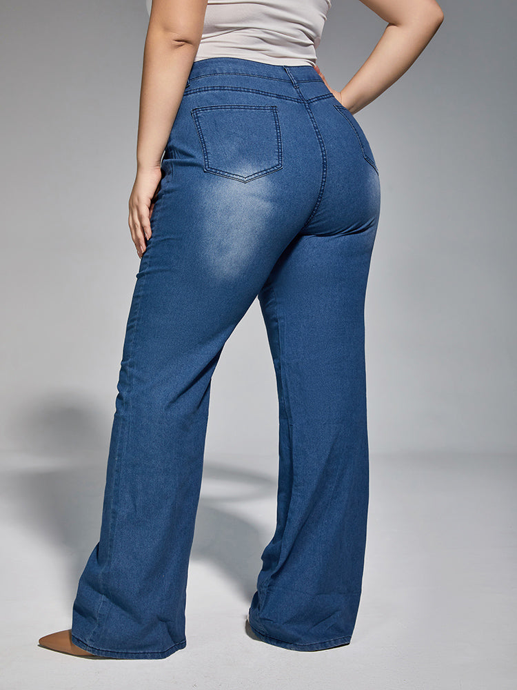 Plus High Waist Wash Flare Leg Jeans