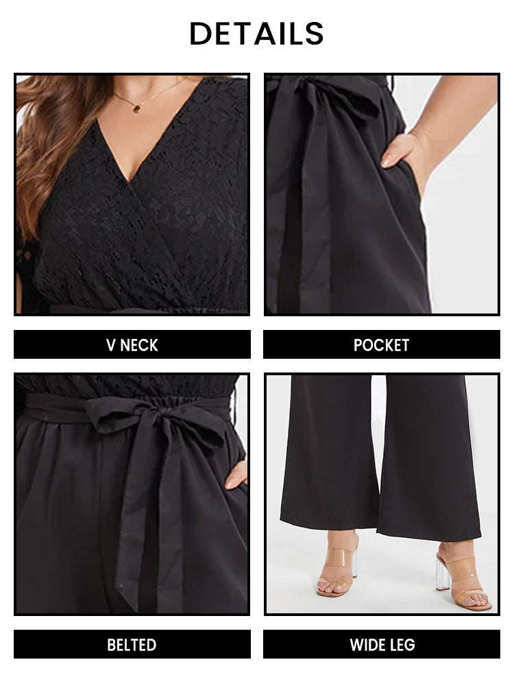 VIP Contrast Lace Pocket Belted Jumpsuit