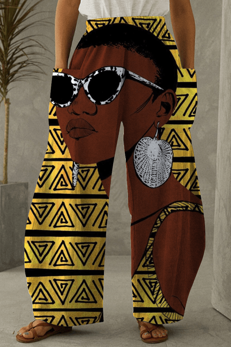 Xpluswear Plus Size African Print Comfort Pants-Grey