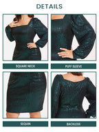 Square Neck Puff Sleeve Sequin Dress