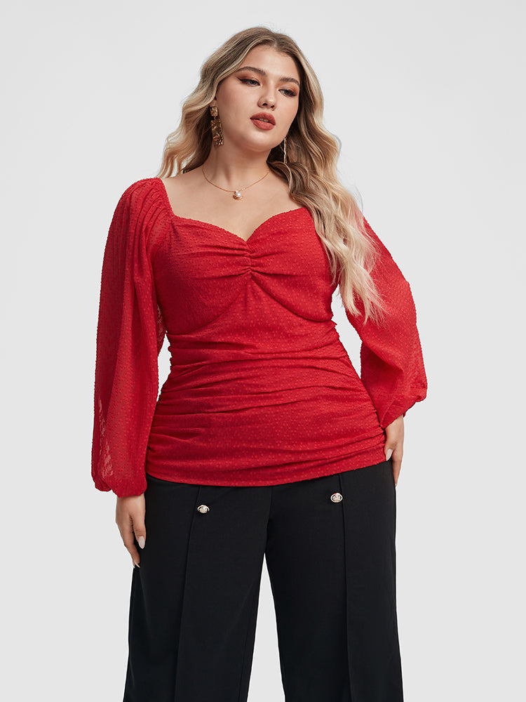 Ruched Bust Lantern Sleeve Blouse