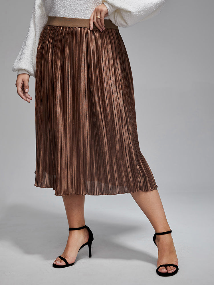 VIP Plus Elastic Waist Pleated Midi Skirt