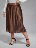VIP Plus Elastic Waist Pleated Midi Skirt